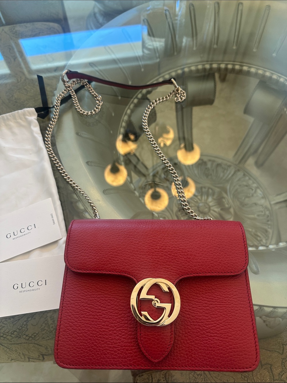 Gucci Red Leather Crossbody with Gold Double G